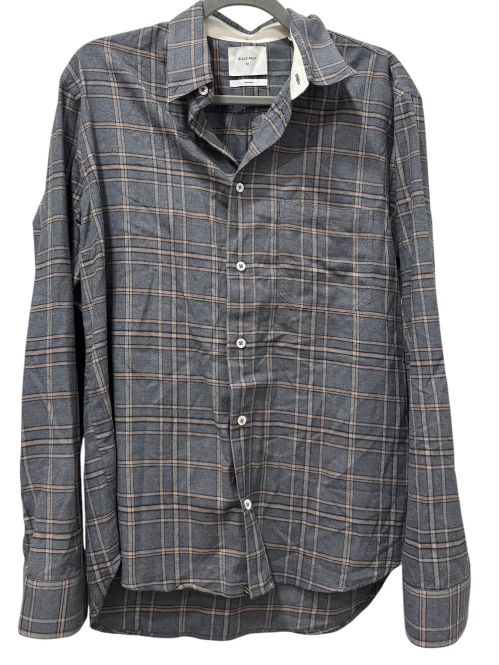 Billy Reid Standard Gray Plaid Button Front Shirt 100% Cotton Size M